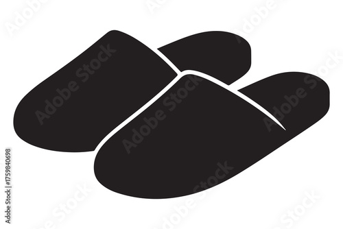 Silhouette of casual home slippers icon, simple footwear design isolated on white background illustration

