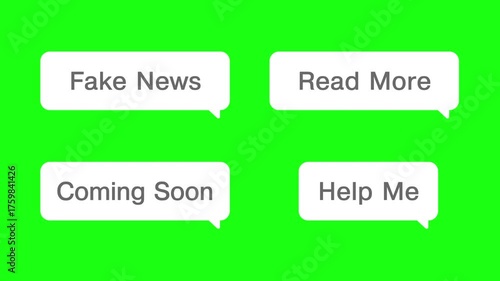 typing text message bubble animation words  fake news read more coming soon help me video footage green screen	
