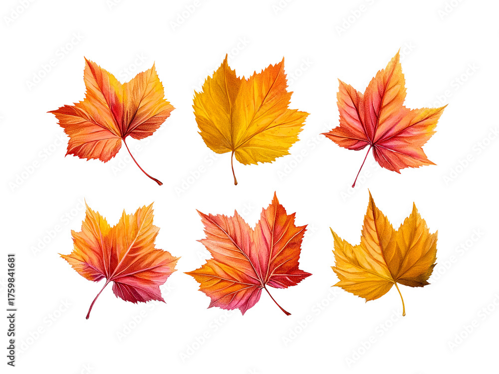 Fototapeta premium Autumn Maple Leaves Collection isolated on a transparent background
