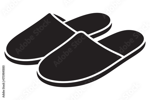 Silhouette of casual home slippers icon, simple footwear design isolated on white background illustration
