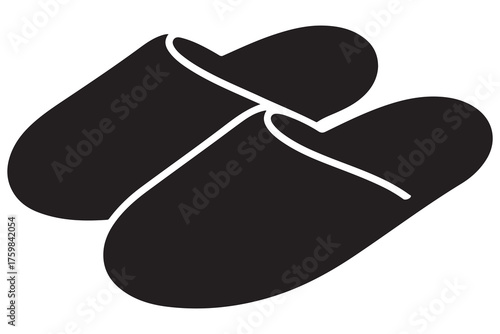 Silhouette of casual home slippers icon, simple footwear design isolated on white background illustration
