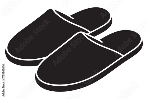 Silhouette of casual home slippers icon, simple footwear design isolated on white background illustration
