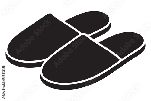 Silhouette of casual home slippers icon, simple footwear design isolated on white background illustration
