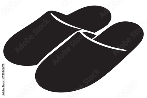 Silhouette of casual home slippers icon, simple footwear design isolated on white background illustration
