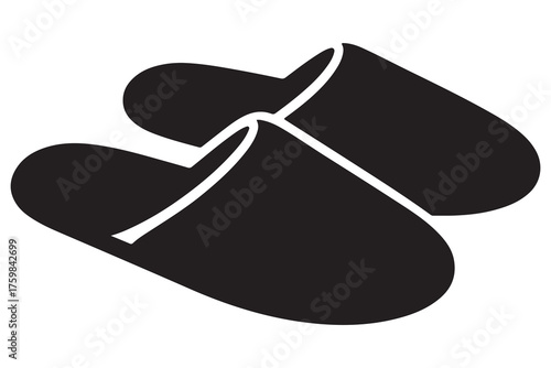 Silhouette of casual home slippers icon, simple footwear design isolated on white background illustration
