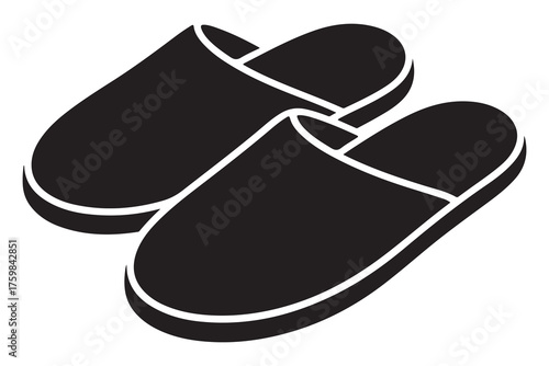 Silhouette of casual home slippers icon, simple footwear design isolated on white background illustration
