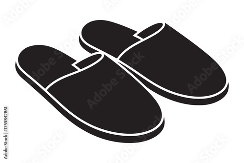 Silhouette of casual home slippers icon, simple footwear design isolated on white background illustration
