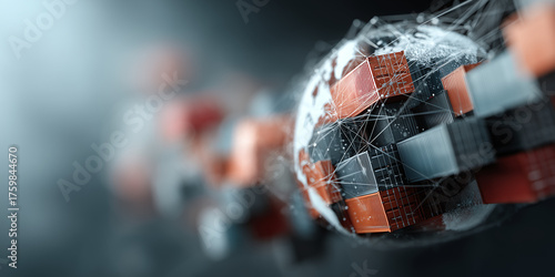 3D futuristic illustration of geoeconomic fragmentation with companies reassessing global supply chains and market access amid geopolitical tensions