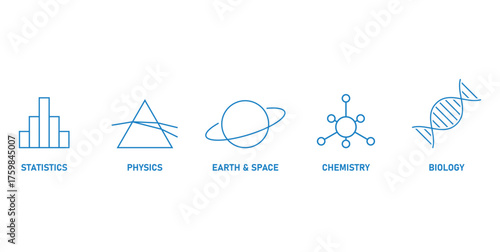 Statistics, Physics, Earth, Space, Chemistry and Biology Icon Line.
