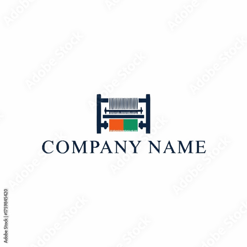 Textile loom weaving machine with colorful fabric production process.