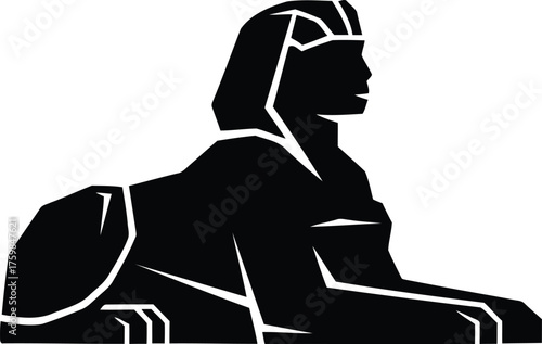 Black silhouette of an ancient Egyptian sphinx in profile