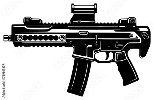 modern firearm on a transparent background, black, gun, icon, silhouette 