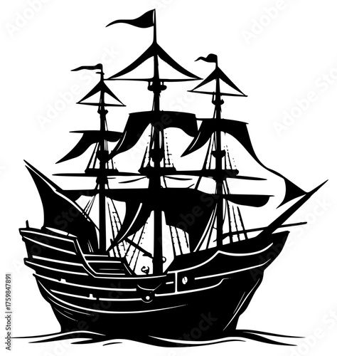 ship on a transparent background, black, boat, drawing, sail, sailing ship, ship, silhouette 