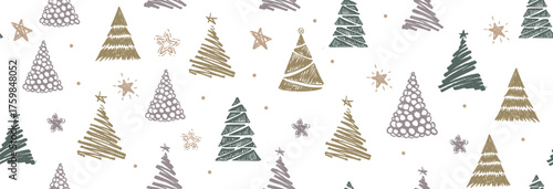 Christmas tree with star on white, hand drawn illustrations.	