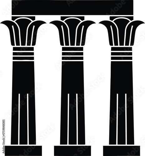 Three Egyptian papyrus columns with a pediment