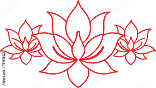 Three Red Outline Lotus Flowers Arrangement floral