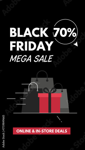 Black Friday 70 off mega sale with shopping bags and gift box for online  instore deals