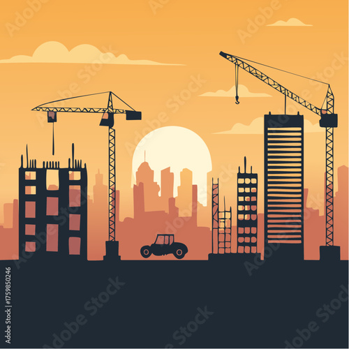 Black silhouette of a construction site