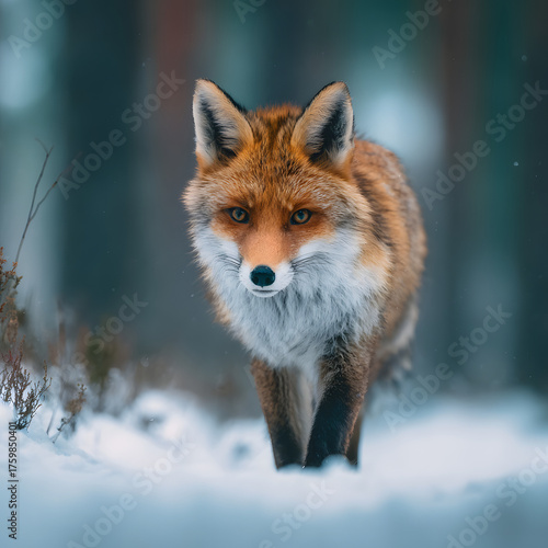 Singl Red fox in the snow