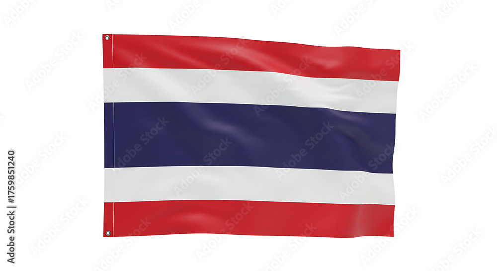Naklejka premium A thailand flag waving with red white and blue stripes on a white background in a studio shot
