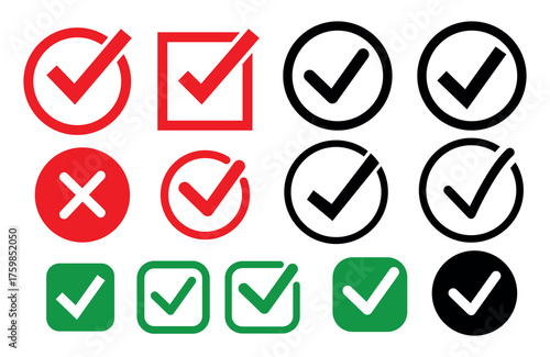 Free Download Collection of various check mark and cross symbols in different colors and shapes for selection and approval - GFXLoad