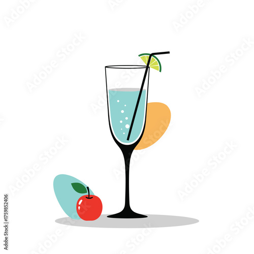 Refreshing blue cocktail with a cherry and lime garnish served in a tall glass with a straw.