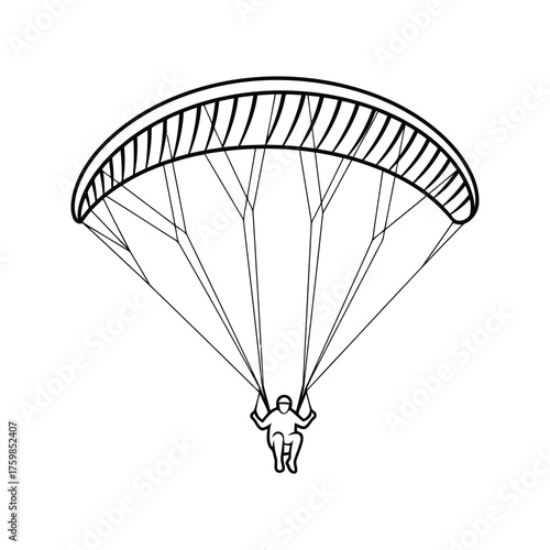 Person paragliding with a paraglider in line art
