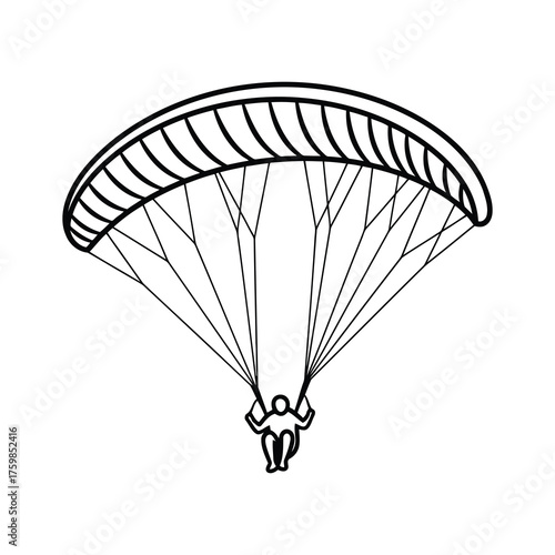 Person paragliding with a paraglider in line art