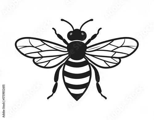Clean flat-design bee icon with wings open, isolated on a white background. Suitable for logos, branding, eco-friendly products, and minimalist design projects.