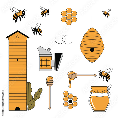 Collection of cute bee and honey elements for your designs.