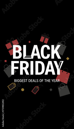 Black Friday sale graphic with shopping bags gifts and price tags Ideal for promotions