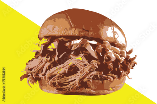 A flavorful illustration of a pulled pork sandwich on a toasted bun