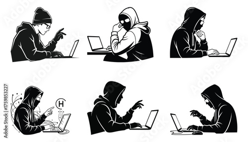 Modern hacker silhouette with digital elements and circuitry