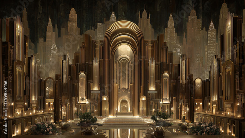 Golden art deco metropolis city in 1920s