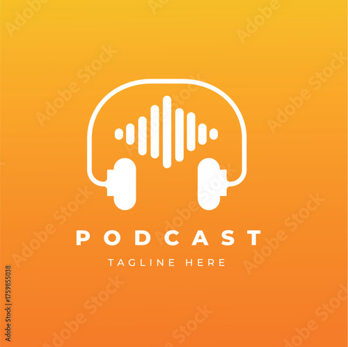 Podcast Headphones Icon for Broadcasting and Audio Content Creation Linear Vector Illustration Design Studio Production Media Entertainment Talk Show Radio Interview Communication