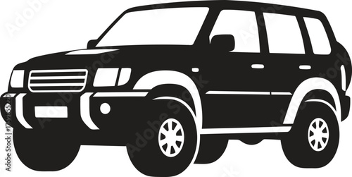 This retro 4x4 off-road vehicle vector illustration depicts a mini pickup truck model