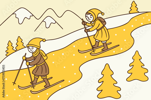 Pilgrims skiing on gravy rivers.