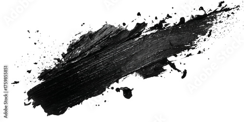 ink brushstroke on white background with visible splashes for watercolor style effect. grunge isolated on white background,	