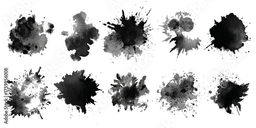 ink blots and splats. detailed ink splats Hyperrealistic Highly Detailed Isolated On Transparent Background	