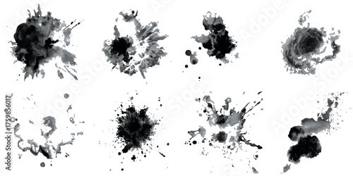 Abstract Black and White Ink Splats Creating a Grunge Effect. Transparent PNG available detailed ink splats Hyperrealistic Highly Detailed Isolated On Transparent Background	
