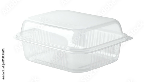 A clear, rectangular plastic container with a hinged lid, ideal for food storage