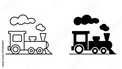 Vector Illustration of a vintage steam train locomotive, showcasing its design and nostalgic charm in a simple drawing