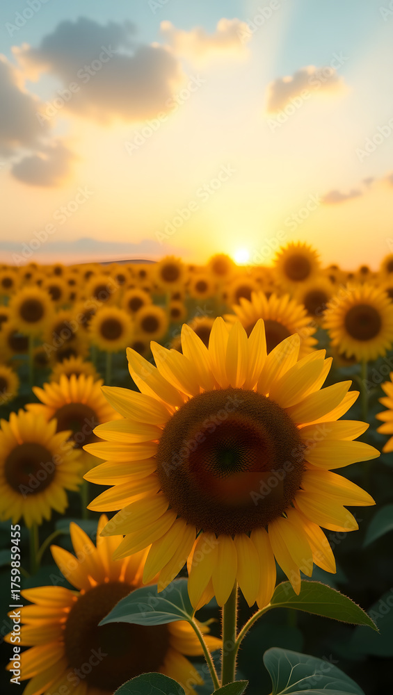 Fototapeta premium A field of sunflowers at sunset