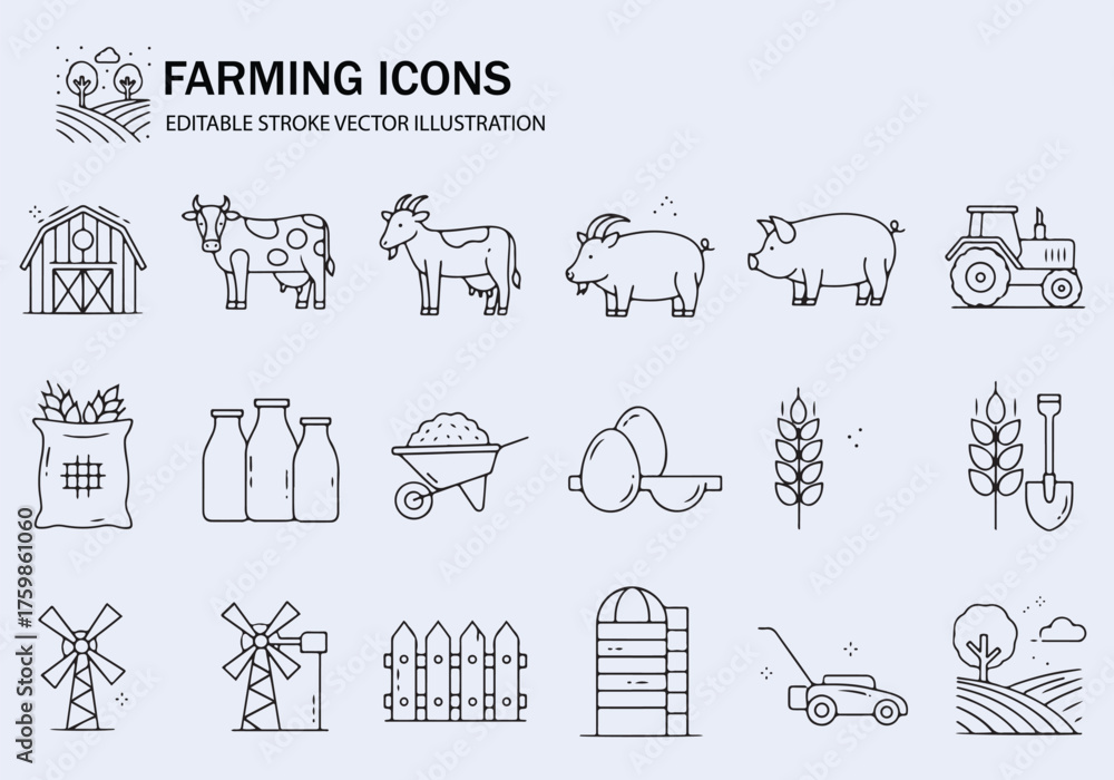Fototapeta premium Simple agriculture icon grid vector illustration for design and print projects