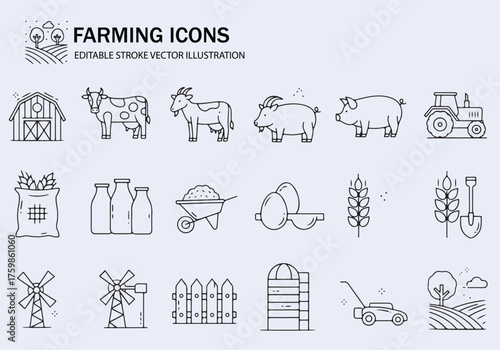 Simple agriculture icon grid vector illustration for design and print projects