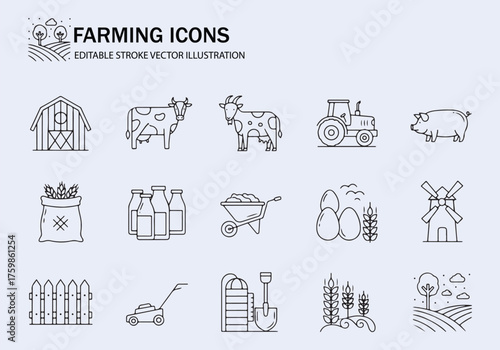 Simple agriculture icon grid vector illustration for design and print projects
