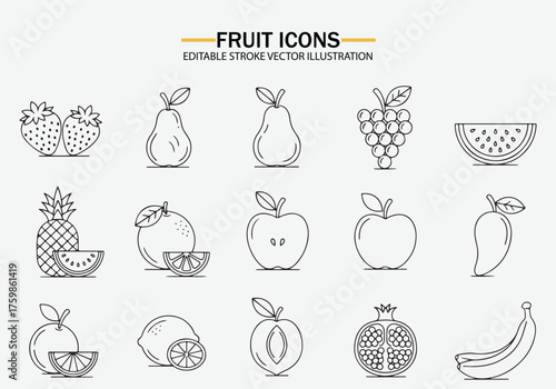 Fruits and vegetables - thin line web icon set. Outline icons collection. Simple vector illustration.