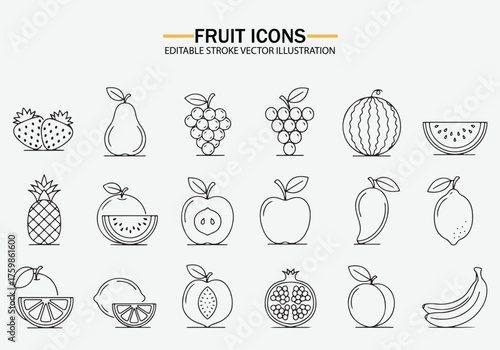 Fruits and vegetables - thin line web icon set. Outline icons collection. Simple vector illustration.