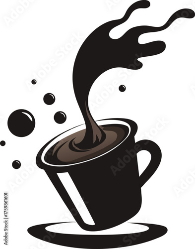  Minimalist espresso cup with steam forming heart shape silhouette vector icon , white background 