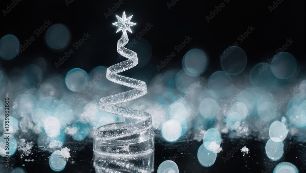 Obraz premium Elegant Glass Christmas Tree with Bokeh Lights Background.